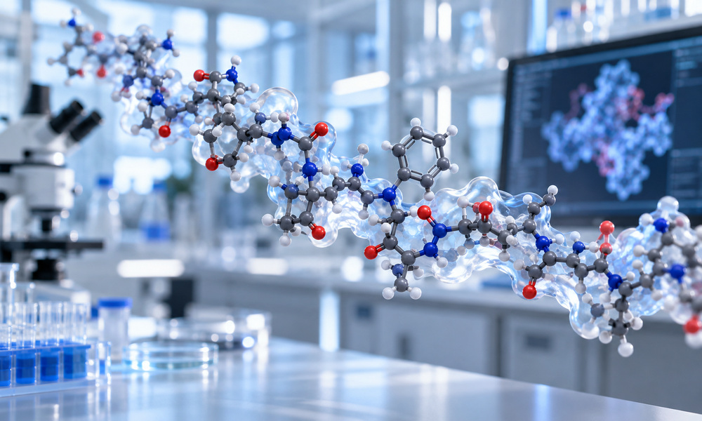 Glow peptide — scientific article illustration of molecule lab